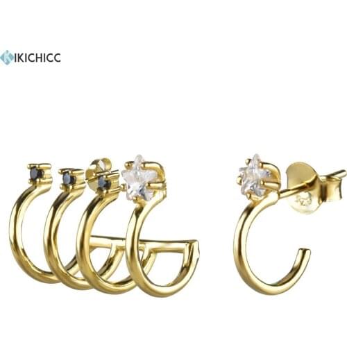 Kikichicc 925 Sterling Silver 16mm Women Gold Circle Star 7.5mm Hoops Open Luxury Crystal CZ Zircon Fashionable Women Jewelry