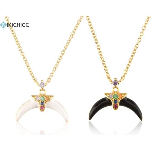 KIKICHICC 925 Sterling Silver Gold Black Moon Enamel Pendant Long Chain Necklace Luxury Jewelry 2021 Women Accessories Jewels