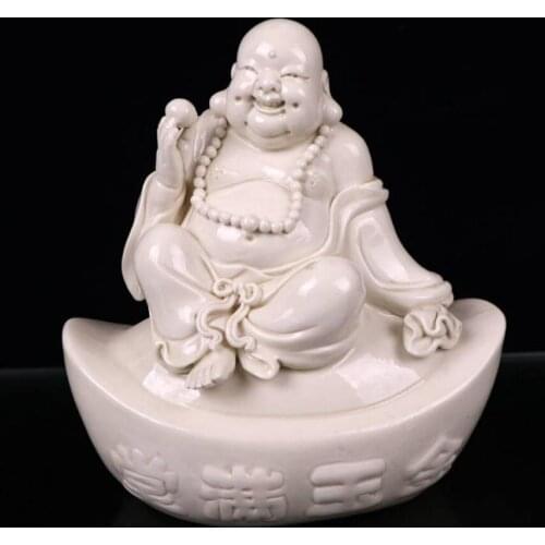 China seiko White glaze ceramic Ingots maitreya Buddha wealth crafts statue