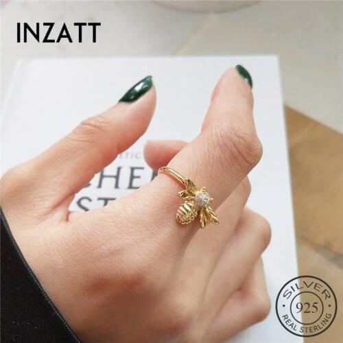 INZATT Pure 925 Sterling Silver Cute Animal Zircon Exquisite Bee Adjustable Ring For Fashion Women Ring 2019 FINE Jewelry Gift