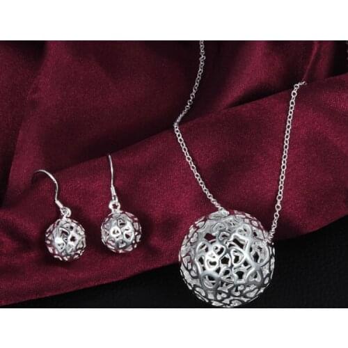 Hot tassel Hollow Ball 925 sterling Silver Pendant necklace earrings Jewelry set for women Fashion Party wedding Holiday gifts