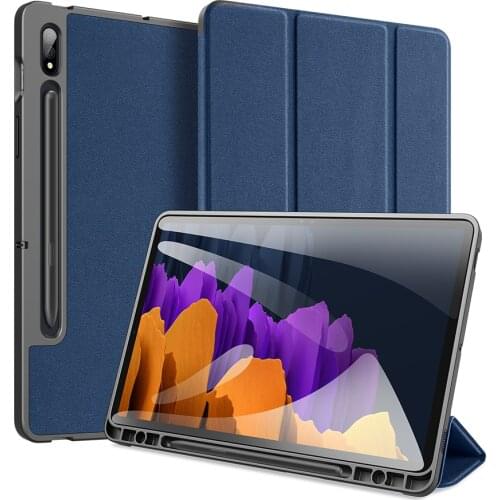 Tablet Leather Case for Samsung Tab S7 T870/T875/T876B Smart Sleep Wake DOMO Series Luxury Trifold Protective Top Case Cover