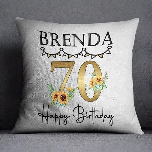 Square Canvas Pillowcase 16 Inch Soft Cushion Cover Personalised Special Birthday Pillow 70th Birthday Sunflower Floral