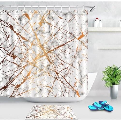 LB Gold Splatter Lines Black And White Marble Shower Curtains Bathroom Curtain Waterproof Polyester Fabric For Bathtub Art Decor