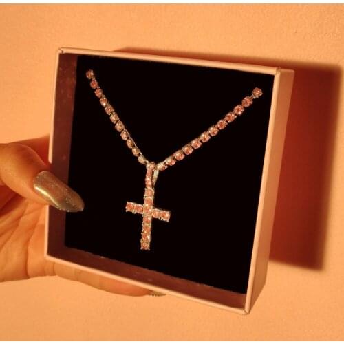Iced Out Shiny Cross Pendants Necklace For Women Men Crystal Rhinestone Tennis Cross Charms Necklaces 2021 Punk Party Jewelry