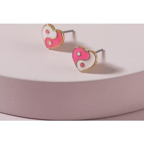 New Ins Oil Drop Heart Yin Yang Gossip Stud Earrings Simple Cute Colorful Tai Chi Earrings For Women Girls Fashion Jewelry