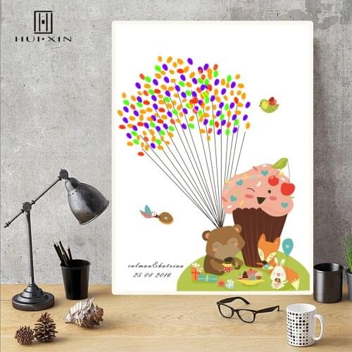 Animation Cartoon Animals Gathering Carry Ice-cream Sending Wishes DIY Fingerprint Guestbook Souvenir Best Gift for Celebrations