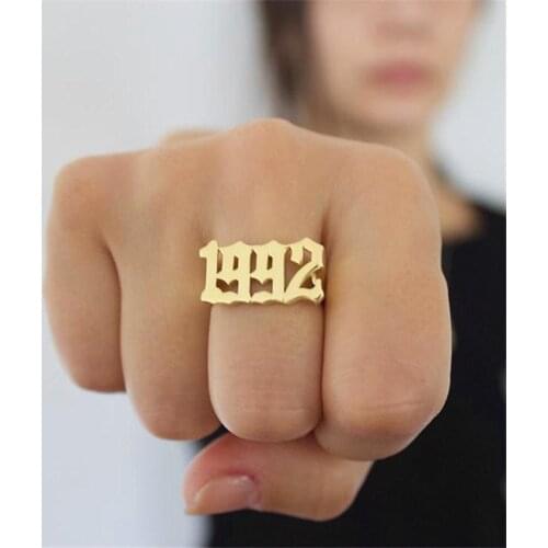 Punk Old English Rings for Women Men Number Year 1990 1993 1996 1998 2000 Gold Silver Color Stainless Steel Ring Fashion Jewelry