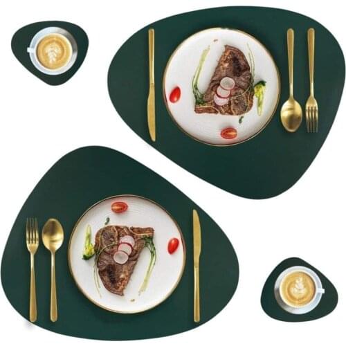 Leather Placemat Tableware Oil Waterproof Heat Insulation Non-Slip Table Coaster Set Washable Cup Kitchen 12 Piece Set