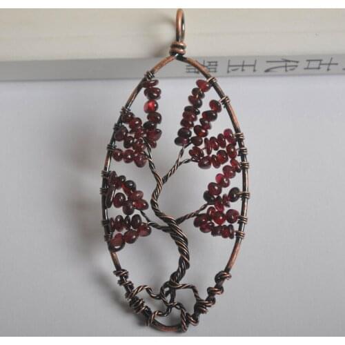 Natural Handmade Tree of life Garnet Bronze Copper Wire Wrap GEM Pendant Jewelry S1309