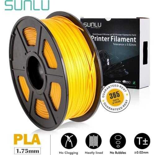 Sunlu 3D Printer Filament PLA 100% no bubble 1.75mm 1KG with Spool Gold with competitive advantages