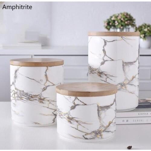 Nordic Marble Ceramic Hardwood Stopper Hermetic Storage Tank Fresh-keeping Tank Fruit Dried Grains Tea Storage Tank Food
