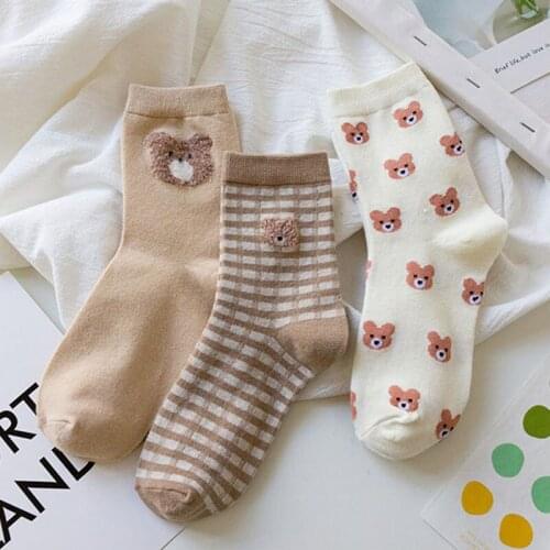 3Pairs/Lot Cartoon Women Socks Cute Bear Girl Socks Funny Harajuku Animal Female Cotton Socks