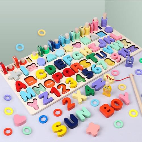 New KIDS Montessori Preschool Educational Toys Shape Counting Board Wooden Learning Geometric Match Toys Gifts Logarithmic Plate
