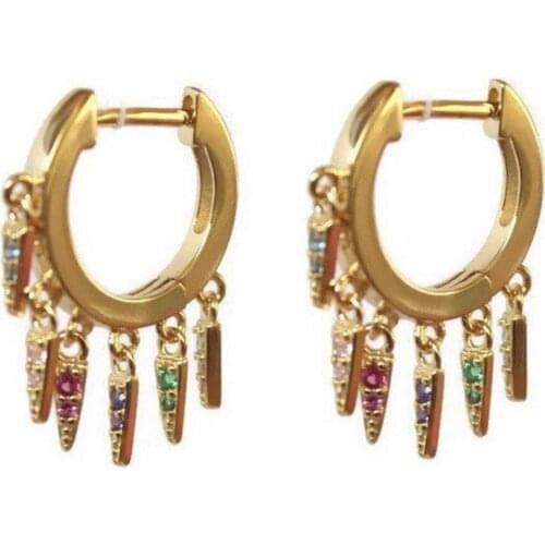 Rainbow cz spike charm hoop earring gold filled fashion european lady stunning jewelry