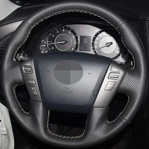 DIY Black Genuine Leather Steering Wheel Cover For Nissan Patrol Armada NV Cargo NV Passenger (US) Titan Infiniti QX56 QX80
