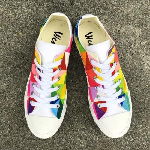 Wen Low Top Candy Color Canvas Shoes Man Woman Colorful Tangram Hand Painted Shoes Original Design Skateboarding Sneakers Flat