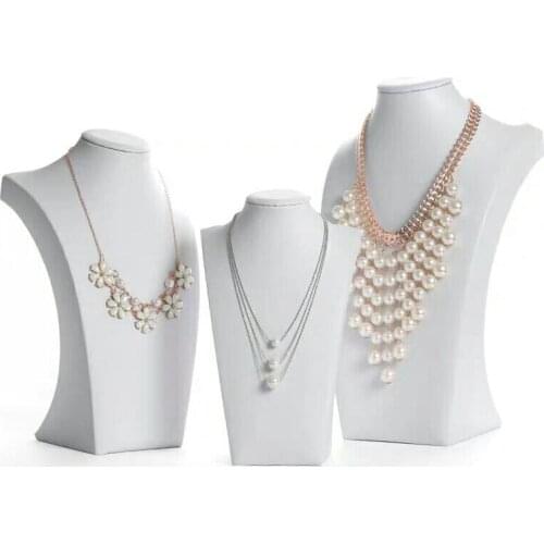 White PU Leather Jewelry Display Necklaces Bust Pendants Stand Choker Holder Jewelry Rack Show 3 Options Model