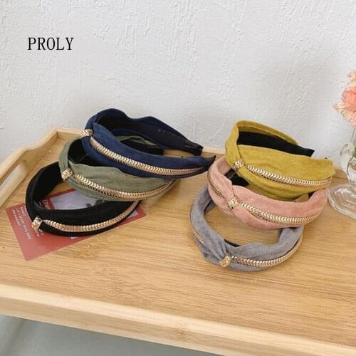 PROLY New Fashion Women Hair Accessories Cross Knot Headband Suede Cloth Alloy Chain Hairband Classic Turban Hair Hoop