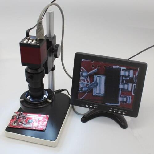 30FPS 720P 1/3 CMOS Industry Microscope Camera HDMI VGA Outputs+8X-130X C-Mount Lens+Adjustable LED Lights+Adjustment Bracket