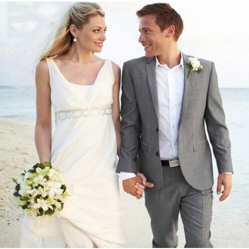 Grey Mens Class Suits Beach Wedding Suits for Men Slim Fit Groom Tuxedo Male Blazers Jacket Pants 2Piece Costume Homme Ternos