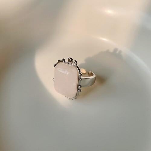 SHANICE Jewelry 925 sterling silver open ring simple personality trendy jewelry fashion temperament pink crystal ring for Women