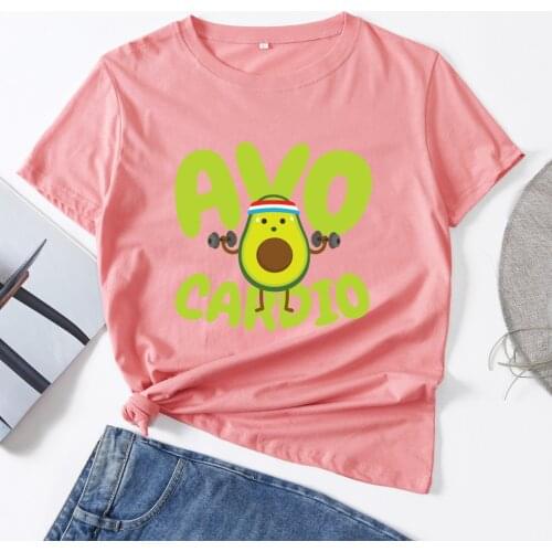 Funny Cute Avocado Vegetarian Woman T-Shirt Short Sleeve T-Shirts Summer Tops for Women Cotton Graphic Tee Female Shirt Clothes