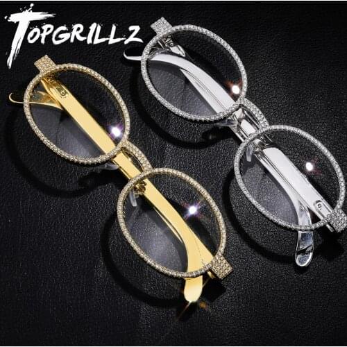 TOPGRILLZ Iced Out Gold Plating Glasses Retro Round Sunglasses Women Vintage Sun glasses Bling Cubic Zircon Hip Hop Jewelr
