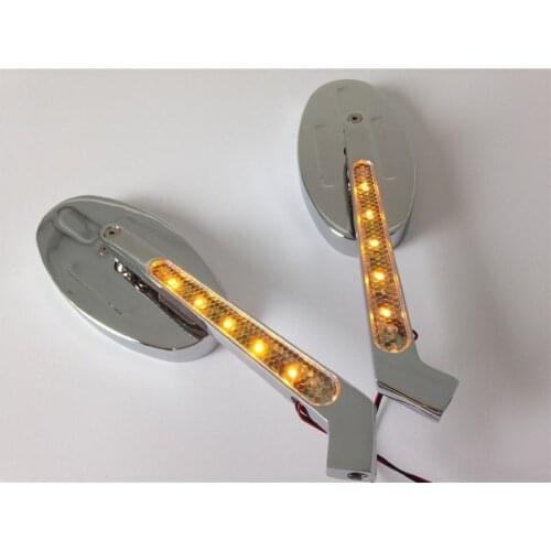 Motorcycle LED Turn Signal Integrate Side Rearview Mirrors Oval Chrome For Honda For Kawasaki For Suzuki For Yamaha Cruiser Bike