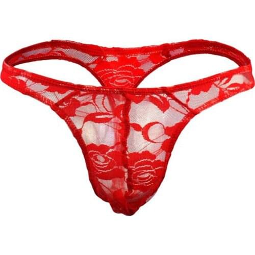 Men Lace Thong Sexy Underwear Mens See Through Tanga Hombre G-String Erotic Transparent Lingerie Underpants Male T-Back Panties