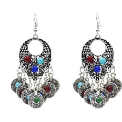 Turkish Coin Tassel Drop Earrings for Women Boho Girl Acrylic Beaded Dangle Earring Vintage Tribal Afghan Party Jewelry Gift
