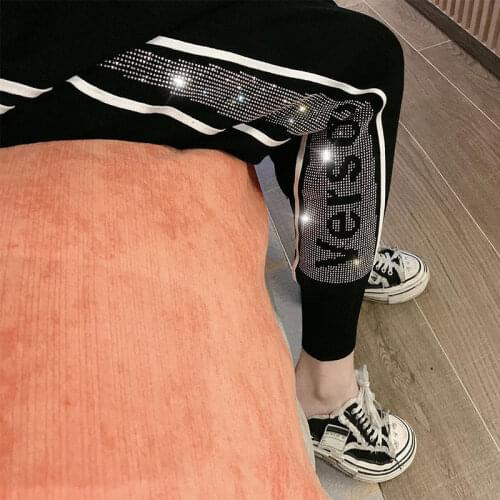 2020 Summer Autumn Pants Women Alphabet Hot Drill High Waist Casual Pants Loose Pant Elastic Waist Black Trousers Women Tide