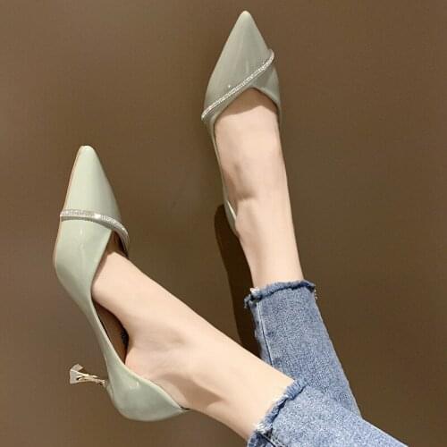 New Arrival Korean Concise Pointed Toe Office Shoes Womens Fashion Solid Flock Shallow High Heels Shoes for Wome t2020yh65