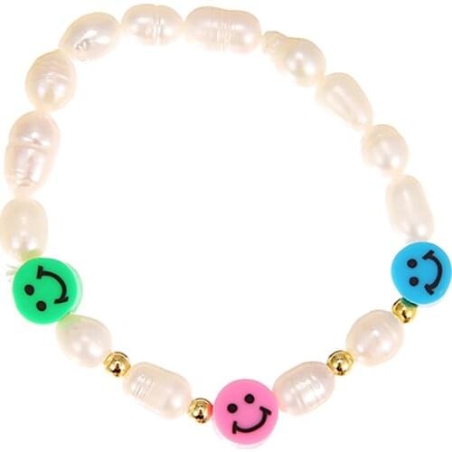 ZHINI New Fashion Imitation Pearl Fish Line Chain Bangle Bracelets for Women Elegance Cute Colorful Smiley Pendant Jewelry Gift