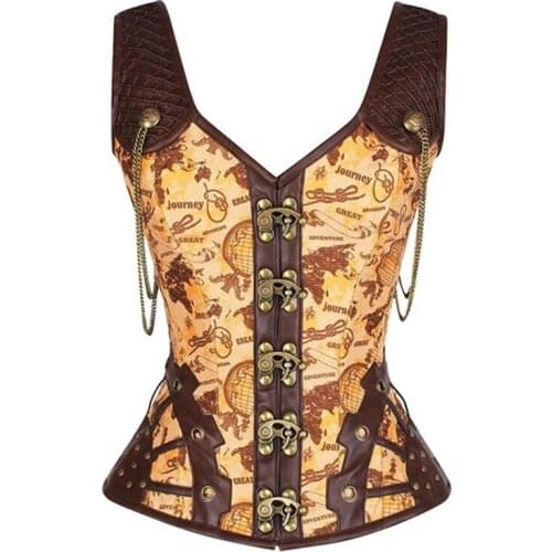 New 12 Steel Bone Corset For Women Steampunk Clothing Vintage Leather Top Black Tan Shape Waist Body Gorset Body Shaping