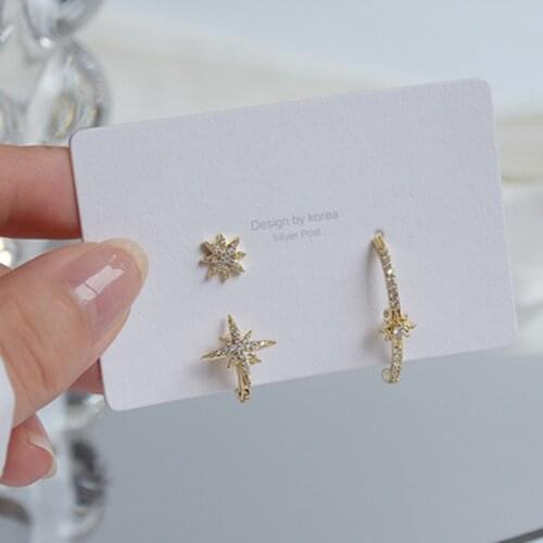 14k Real Gold Plated Fashion Jewelry Crystal Star Asymmetric Exquisite Stud Earrings for Woman Holiday Party Elegant Earring