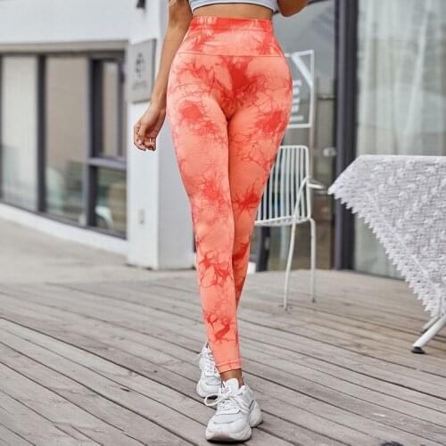 2021 Multiple Colour Cross Border Hot Sale Sexy Peach Hip Leggings Tie-dye Printed Pleated Sports Yoga Pants