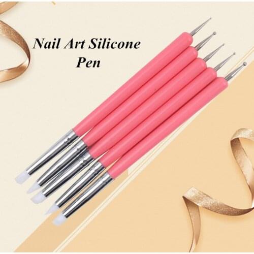 5Pcs/SetNail Art Line Painting Pen 3D Tips Acrylic UV Gel Brushes art silicone pen on both ends Manicure Tool