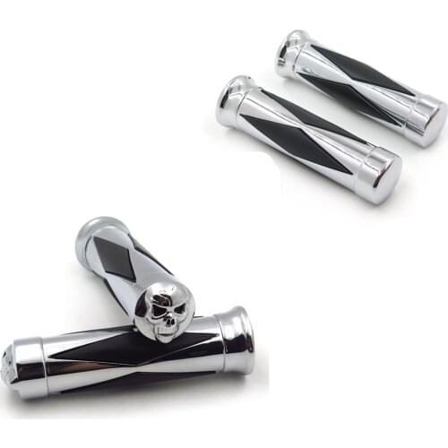 7/8" 22mm Skull Diamond Style Hand Grips for Harley Davidson Aftermarket Free Shipping Motorcycle Parts Chromed