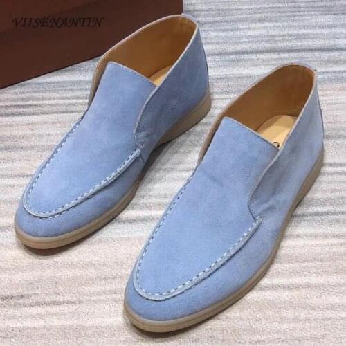 High Top Men Women Ankle Boots Shoe Casual Flat Slip on Real Suede Leather Fashionable All Season Shoes Botas Mujer 35-45