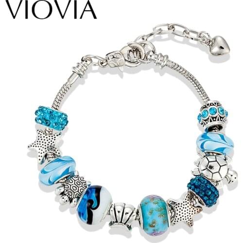 VIOVIA Brand Tortoise Starfish Charm Bracelets Gifts For Women Fine DIY Crystal Bead Fit Original Bracelet Bangle Jewelry B15143