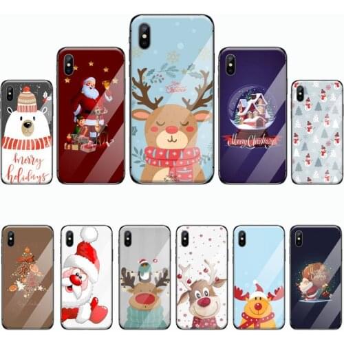 Merry Christmas Phone Case Tempered glass For iphone 5C 6 6S 7 8 plus X XS XR 11 PRO MAX
