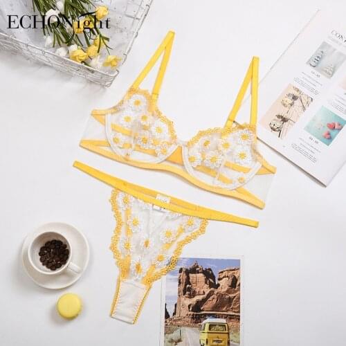 Echonight Underwear Lingerie Sexy Floral Sensual Lingerie Woman Transparent Bra and Panties Erotic Lingerie Underwear Set Sexy