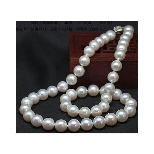 Elegant AAA++ 10-11mm round south sea white pearl necklace 18inch 925silver>Selling jewerly free shipping