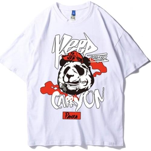 Hip Hop Tees Shirt Panda Print Cotton Short Sleeve Loose Cool Summer Men Casual O-Neck Punk TShirt Fashion Trend Couples Tops