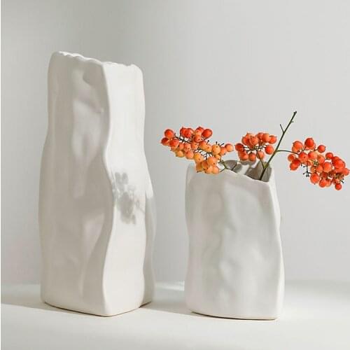 Nordic Irregular Art Ceramic Geometrical Vase Ornaments Living Room Dried Flower Arrangement Home Porch Table Decoration Vases