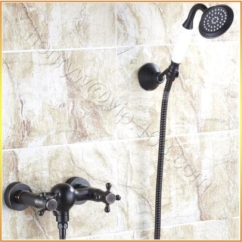 L15770 - Luxury Wall Mounted Dual Handle Blackened Brass Shower Faucet