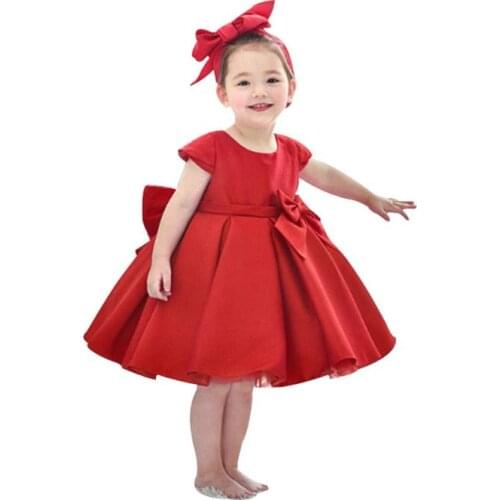 Red Baby Girl Dress Baptism Big Bow Little Girl Dresses For Party 1st Birthday Frock New Year Dress Photography