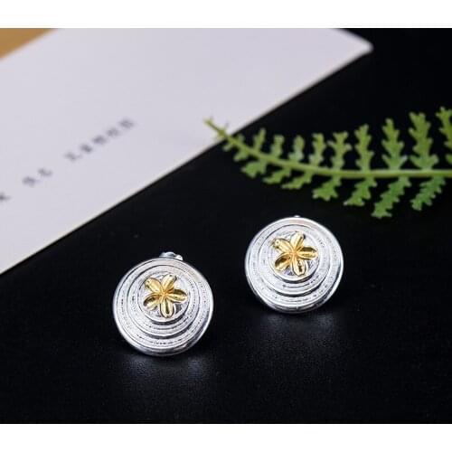 Mini Small S925 sterling silver Golden peach blossom classical ethnic style color separation for Women Student Teen Jewelry Gift