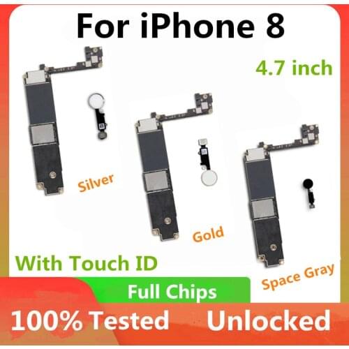 100% Original for IPhone 8 Motherboard with/without Touch ID 64GB 256GB Unlocked Mainboard for Iphone 8 Logic Board Full Chips